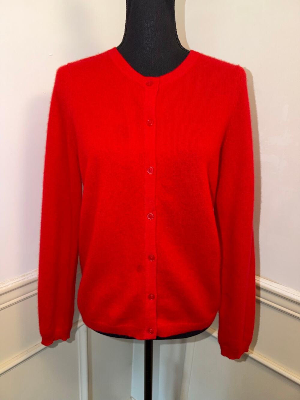C by Bloomingdale's 100% Cashmere 2-Ply Crewneck Cardigan Sweater Tomato Red